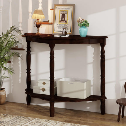 Dreamade 42 Inch Half Moon Console Table with Shelf and Rubber Wood Legs