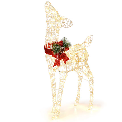 Dreamade Christmas Pre-Lit Reindeer, Lighted Baby Deer w/ 50 Warm White LED Lights & Red Bow