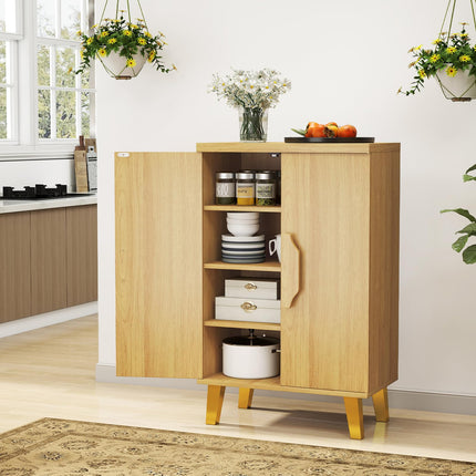 Dreamade Sideboard Buffet Cabinet, Kitchen Storage Cabinet with Double Doors & Removable Shelves (Natural Oak,1)