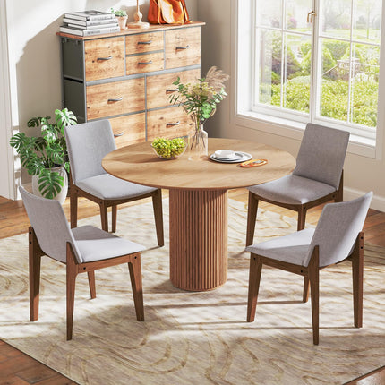 Dreamade Upholstered Dining Chairs Set of 2/4, Linen Fabric Wooden Kitchen Chairs w/Rubber Wood Frame