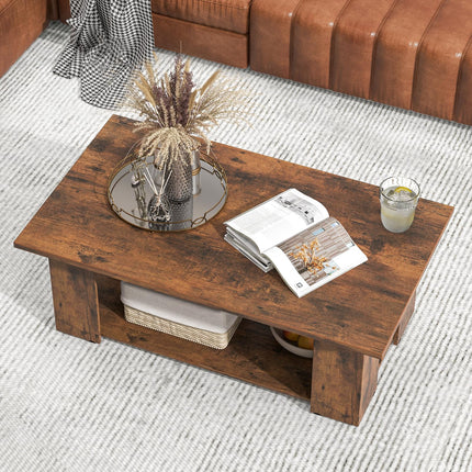 Dreamade Rectangle Wood Center Table, 41" L 2-Tier Large Modern Tea Table w/Open Compartment