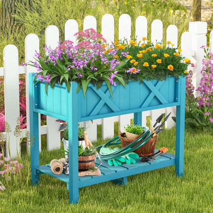 Dreamade HIPS Raised Garden Bed, Elevated Planter Box w/Legs, Storage Shelf, Drain Holes