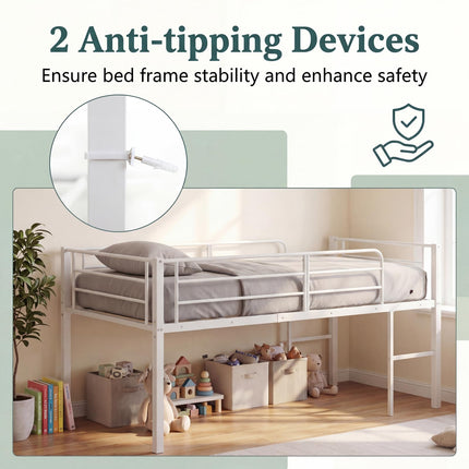 Dreamade Twin Low Loft Bed | Metal Bed Frame with 21.5" H Under-Bed Space