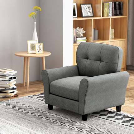 Dreamade Modern Mid-Century Accent Chair - Linen Living Room Chair with Tufted Back, Grey