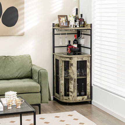 Dreamade Corner Bar Cabinet with Glass Holder