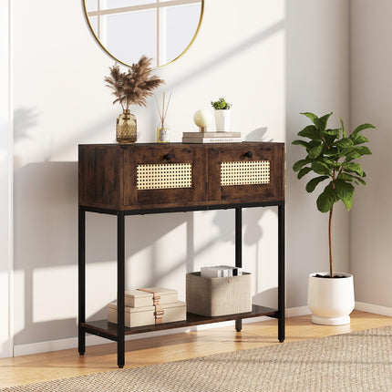 Dreamade Rattan Console Table 32" Boho Entryway Table with 2 Drawers