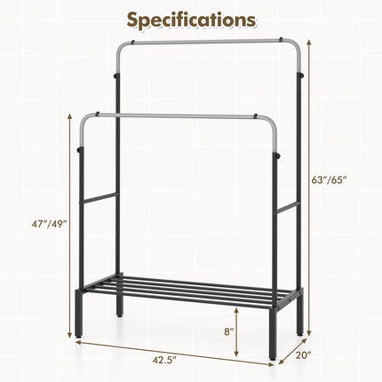 Dreamade Double Rods Garment Rack, 2 Heights Adjustable Clothing Rack, Heavy Duty Metal Frame Hanging Clothes Rack