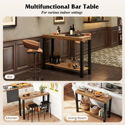 Dreamade 48-Inch Bar Table, Narrow Pub Table with Counter Height, Open Shelves, Solid Wood Frame