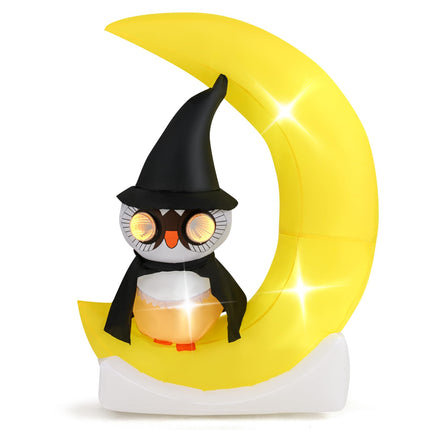 Dreamade 5.1 Ft Halloween Inflatables, Pre-Lit Owl on The Moon with Witch Hat