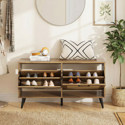 Dreamade Rattan Shoe Cabinet with 2 Flip Drawers