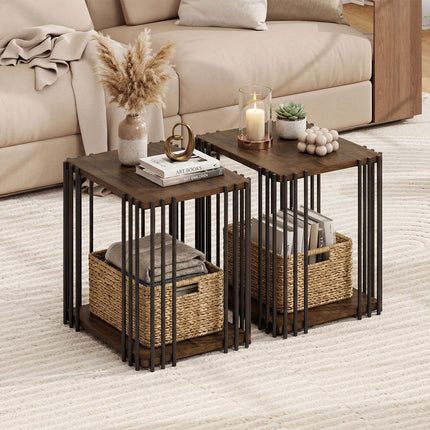 Dreamade 2-Tier Wood Side Table - Narrow Sofa Couch End Table (1/2)