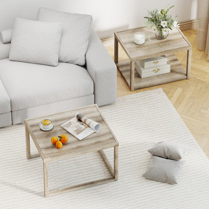 Dreamade Nesting Coffee Tables Set of 2 with Storage Shelf Rubber Wood