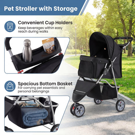 Dreamade 3 Wheel Foldable Dog Stroller for Small Dogs Cats