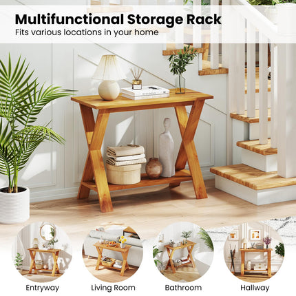 Dreamade Solid Teak Wood Console Table