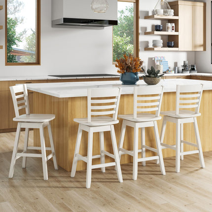 Dreamade Wood Bar Stools, Swivel Counter Height Bar Stools with Slatted Hollow Back & Ergonomic Contoured Seat