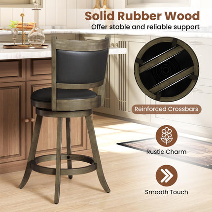 Dreamade Accent Wooden Swivel Back Counter Height Bar Stool, Fabric Upholstered Design