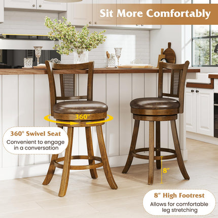 Dreamade 25" Bar Stools Set Swivel Counter Height Bar Chairs with PE Rattan Back