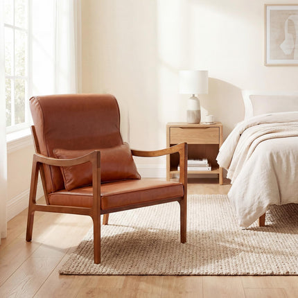 Dreamade Faux Leather Upholstered Armchair with Lumbar Pillow for Living Room & Bedroom