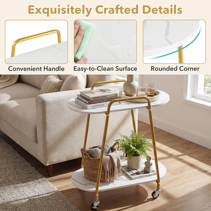Dreamade 2-Tier Gold Rolling Cart for Home Kitchen