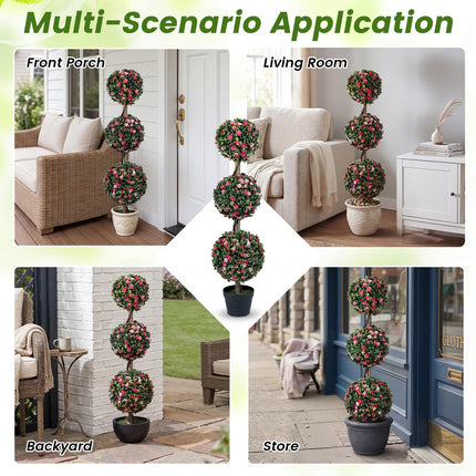 Dreamade 43.5" Faux Potted Floral Plant Artificial Triple Ball Rose Topiary Tree ( 1/2 pack )
