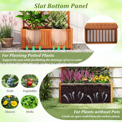 Dreamade Solid Acacia Wood Planter Box with Trellis 63" Raised Garden Bed with Trellis