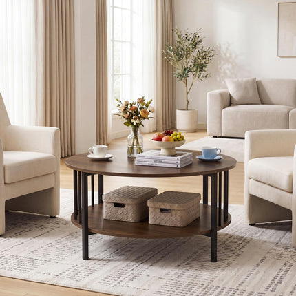 Dreamade 32.5" Wood Farmhouse Round Coffee Table
