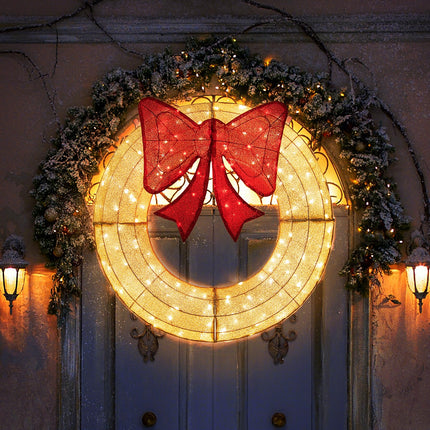 Dreamade 48 Inch Pre-Lit Christmas Wreath, Indoor/Outdoor Xmas Decoration with 200 LED Lights