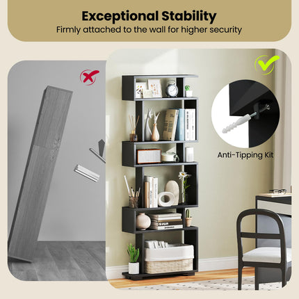 Dreamade 6-Tier Geometric Bookcase Set of 1/2 64" Tall S-Shaped Bookshelf