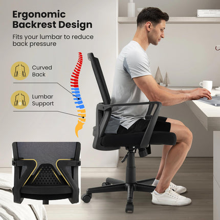 Dreamade Office Desk Chair with Lumbar Support, Ergonomic Mesh Office Chair with Wheels and Armrests