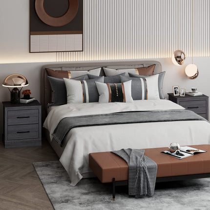 Dreamade Farmhouse Nightstand Set of 2, Wood Bedside Table with 2 Storage Drawers