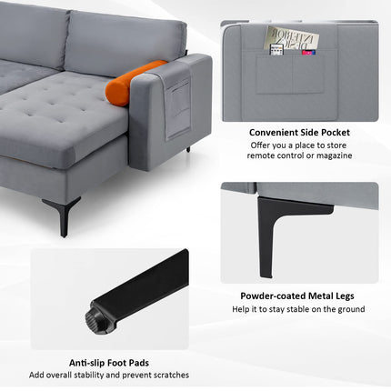 Dreamade 97" Large Couch, 3 Seat Sectional Sofa Set, L-Shaped Modular Sleeper with Chaise Lounge & USB Port & Socket
