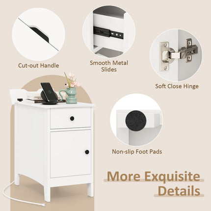 Dreamade Nightstand with Charging Station, Flip Top End Table w/USB Ports & Outlets, Modern Side Table w/Storage Drawer