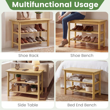 Dreamade 3-Tier Entryway Shoe Rack Bench with Slat Shelves (12 x 24 x 17 Inches)