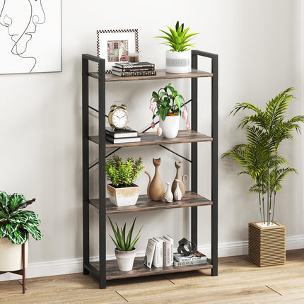 Dreamade 4-Tier Bookshelf, Industrial Bookcase with Open Shelves, Metal Frame, 2 Anti-Toppling Kits