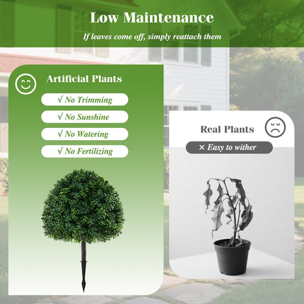 Dreamade 28 Inches Artificial Boxwood Topiary Ball Tree Set Sun-Protective Fake Shrub Plants