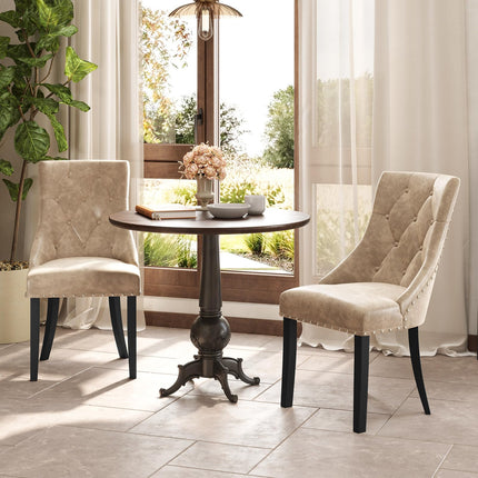 Dreamade Upholstered Dining Chairs Set of 2/4, Tufted Wingback Kitchen Chairs w/Solid Wood Legs, Padded Seat