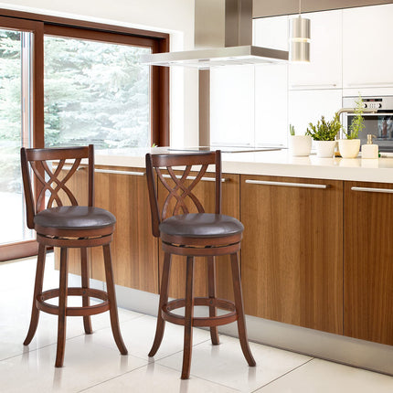 Dreamade Brown Bar Stools PU Leather Cushioned Seat and Footrests, for Kitchen Island