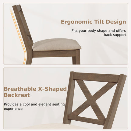 Dreamade Wooden Dining Chairs Set of 2/4 with Rubber Wood Legs, Fabric Padded Seat Cross Back