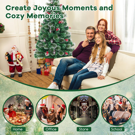 Dreamade Pre-Lit Fiber Optic Christmas Tree, Artificial Snowy Xmas Tree with Warm White LED Lights