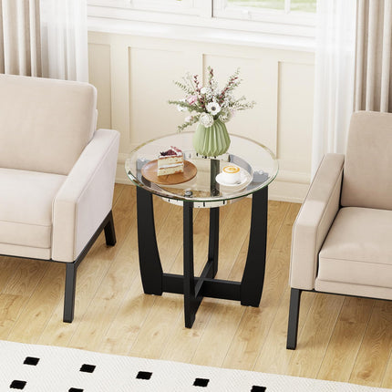 Dreamade Round Glass End Table - 24’’ Side Table with Tempered Glass Top