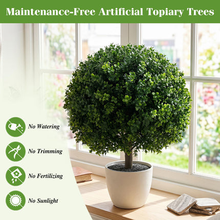 Dreamade 27" Artificial Boxwood Topiary Trees Set of 2 with Ground Spikes
