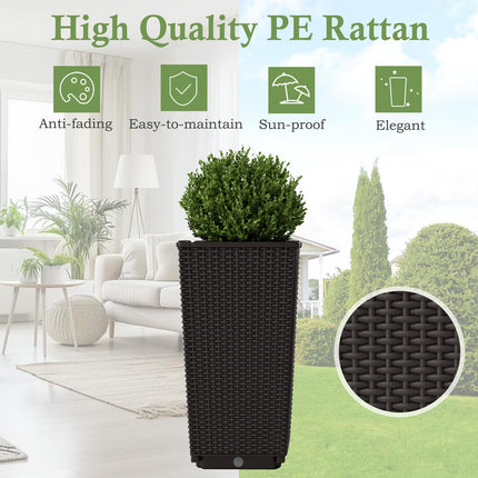Dreamade Set of 2 Outdoor Wicker Flower Pot, 23 Inch Tall Planters with Drainage Hole, Self-Watering Tray