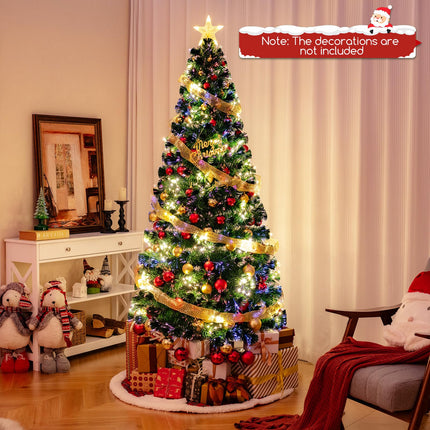Dreamade 7ft Pre-Lit Fiber Optic Christmas Tree, Artificial Lighted Xmas Tree with 48 Warm-White Shape-Adjustable Star String Lights