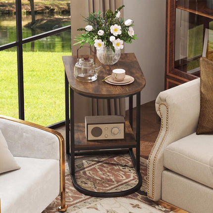 Dreamade C Shaped End Table with Industrial Wood Tabletop (1/2)