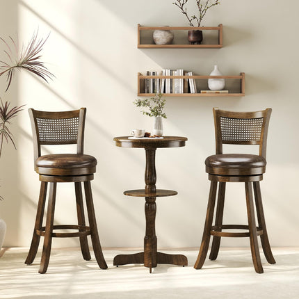 Dreamade 30" Bar Height Bar Chairs with PE Rattan Backrest Upholstered Leathaire Barstools