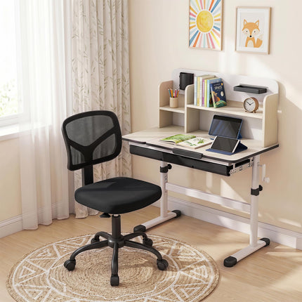 Dreamade Armless Kids Desk Chair | Rolling Study Chair with Wheels & Adjustable Height