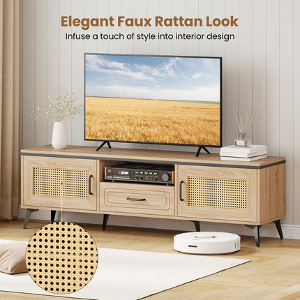 Dreamade TV Stand for 60/65 Inch TV | Boho Entertainment Center with Storage Cabinets