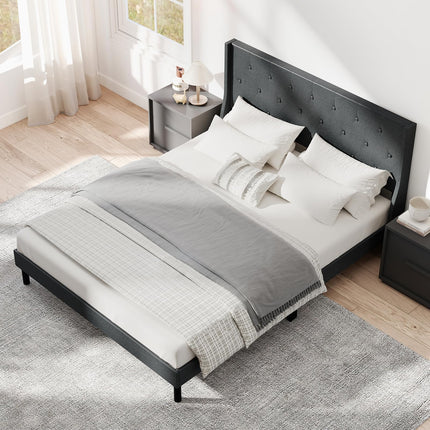 Dreamade Queen Size Upholstered Bed Frame Linen Fabric Platform Bed with Button Tufted Wingback Headboard