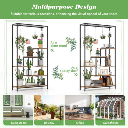 Dreamade 71" Tall Plant Stand Indoor, 6-Tier Metal Plant Shelf with 10 Hanging Hooks