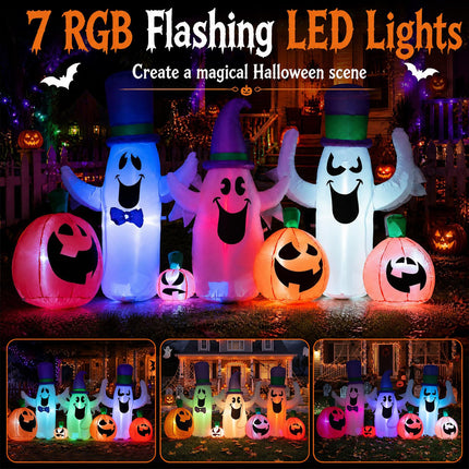 DREAMADE 8 FT Halloween Inflatable, 3 Ghosts & 4 Pumpkins Yard Decoration